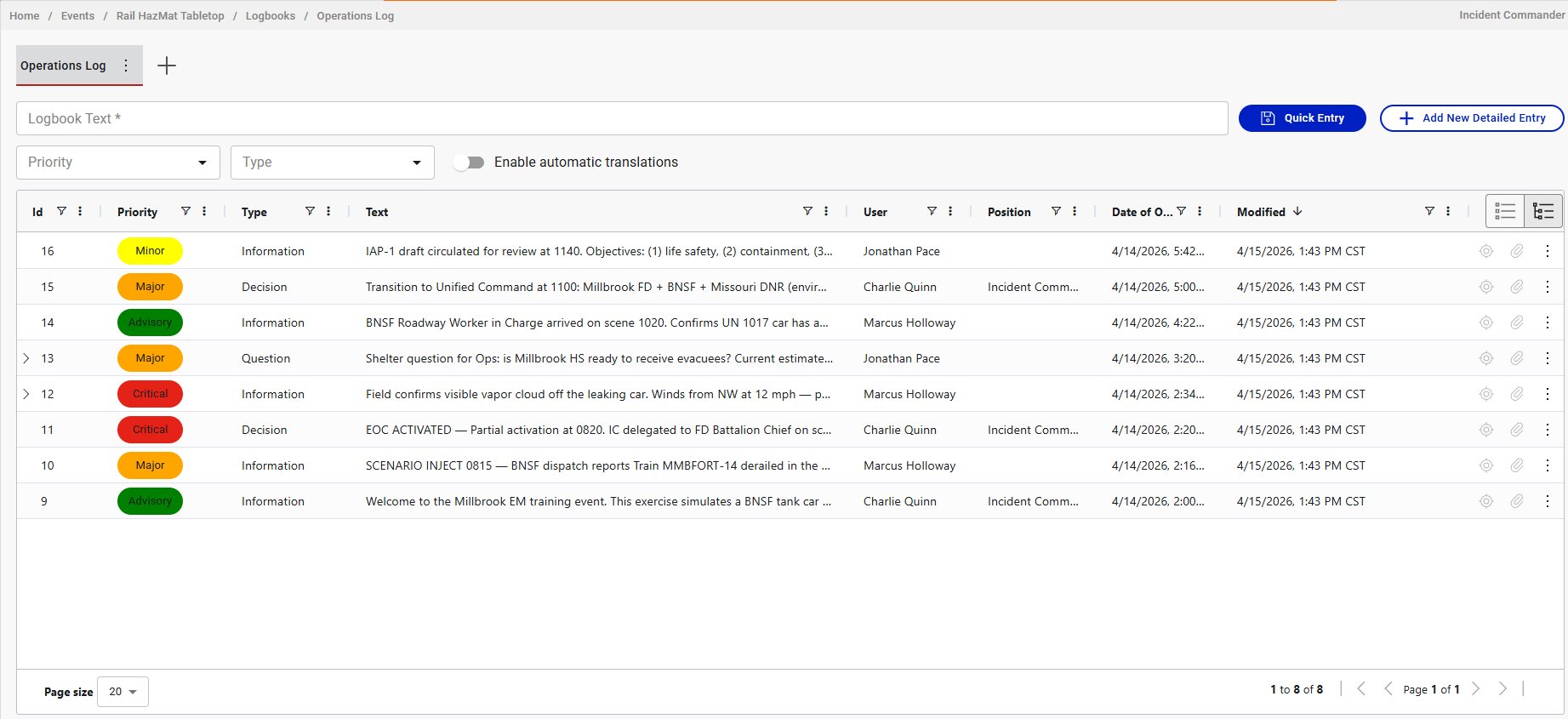 The tabbed view with a single logbook tab open