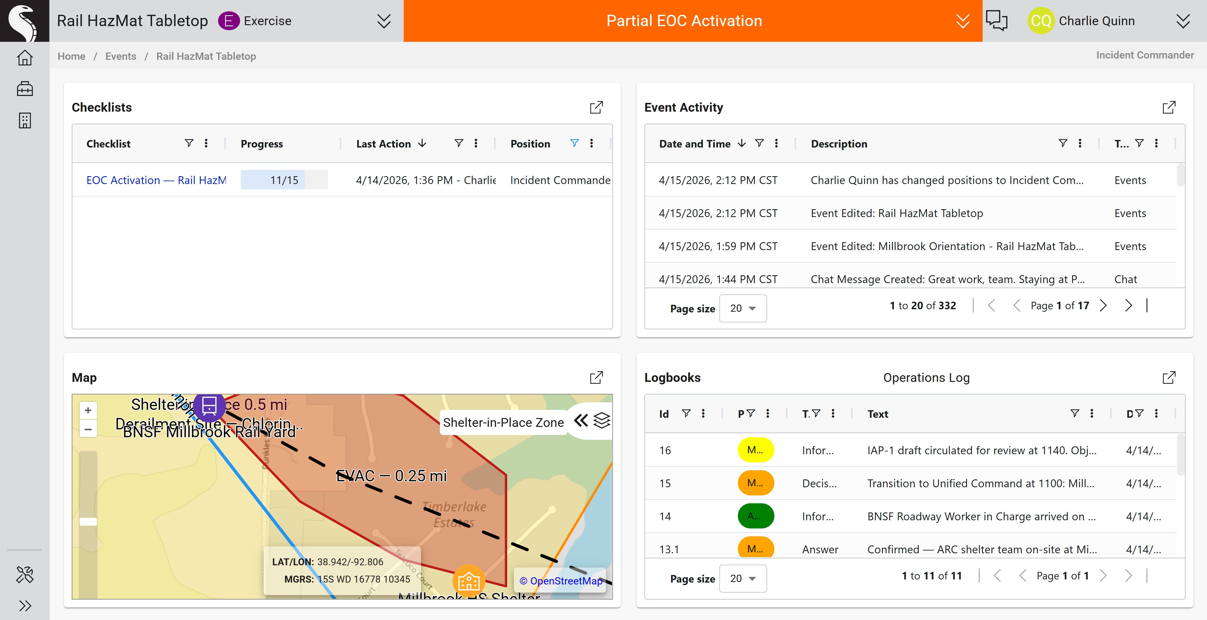Event landing page with the status banner at the top